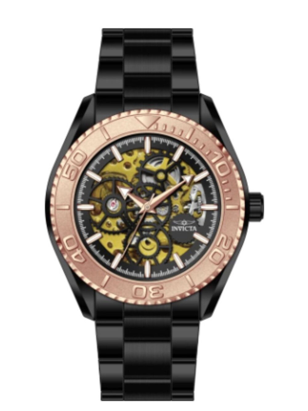The Invicta Objet d'Art 69764 is a distinct 43mm men's automatic skeleton timepi